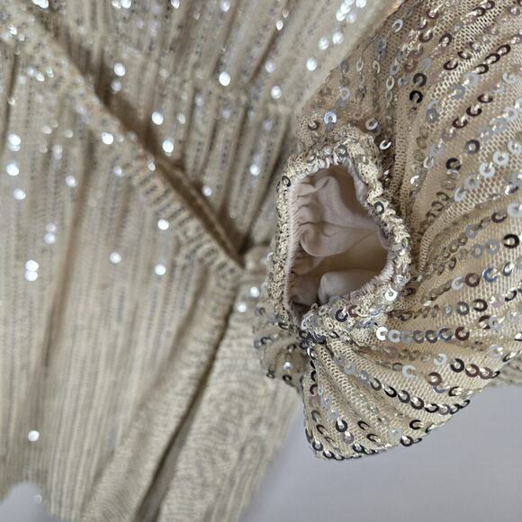 Forever 21 Gold Sequin Mini Dress Tunic Style W Wrap Belt SMALL Glam Party Disco - Picture 3 of 6